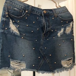 Denim bedazzled mini skirt